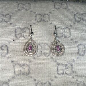 Elegant White Gold and Diamonds Pink Teardrop Earrings